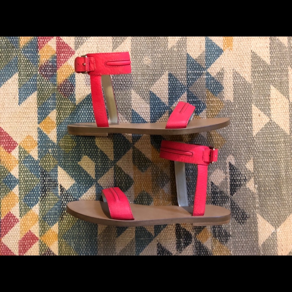 J. Crew Hot Pink Leather Ankle Strap Sandals